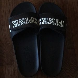 NEVER WORN PINK black slides